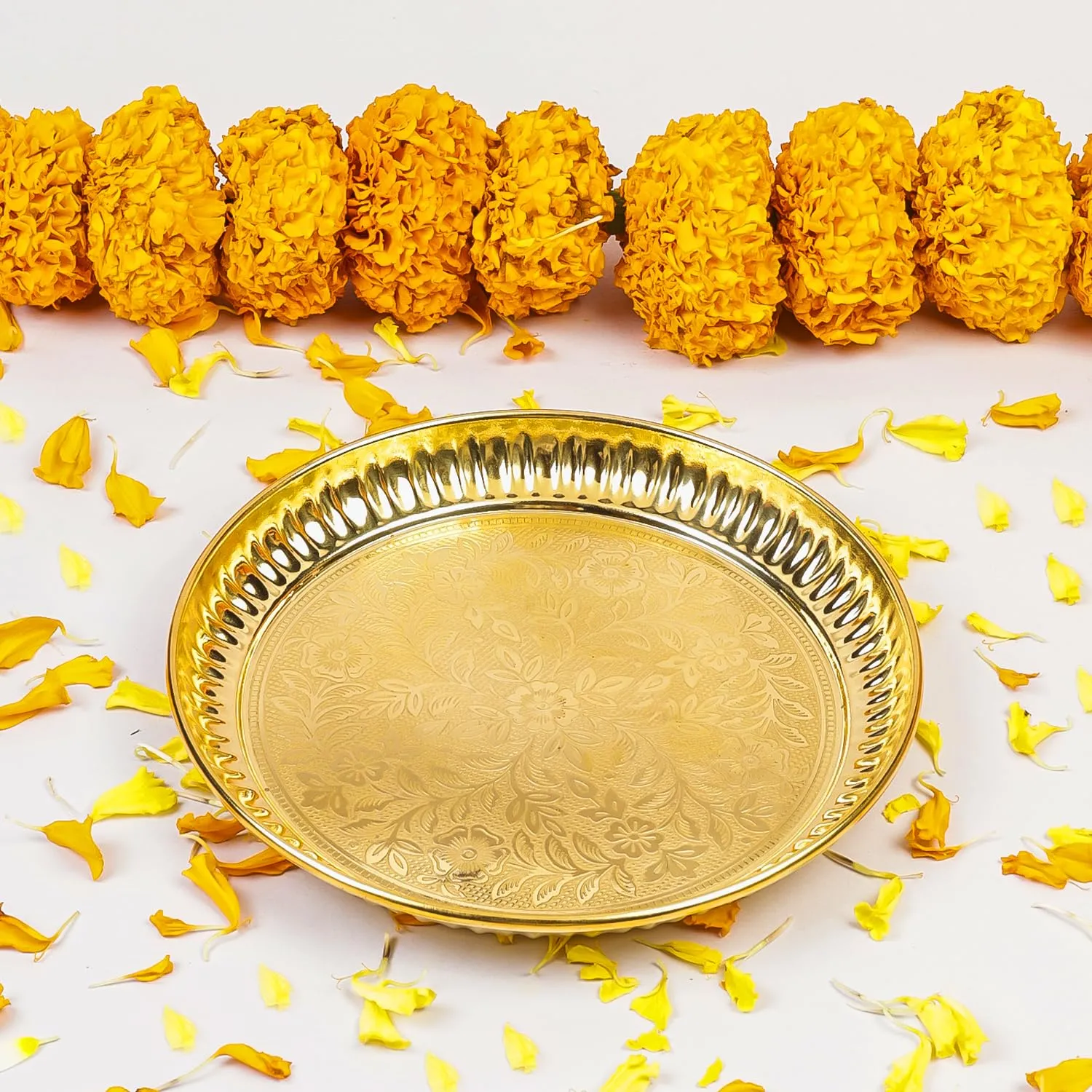 Klassic Decorative Handicraft Flower Embossed Design Brass Pooja Thali/Plate